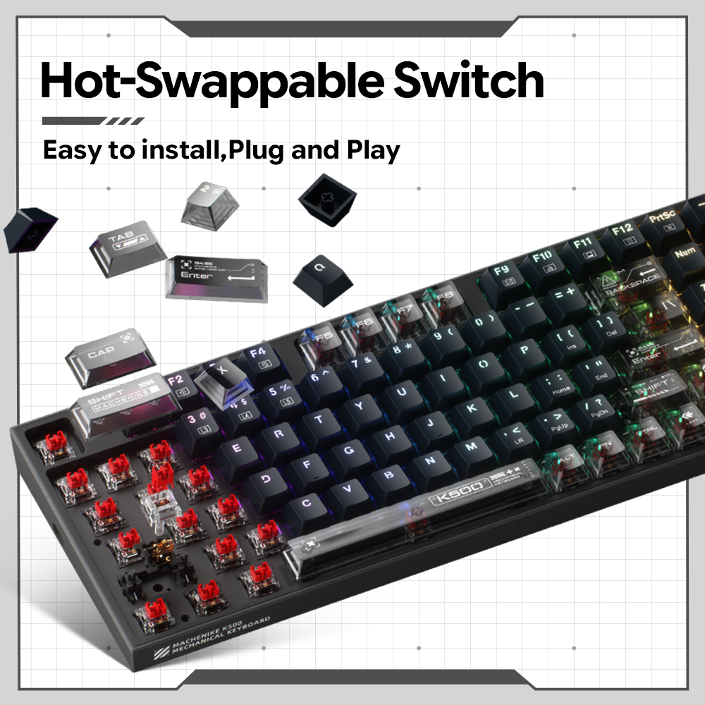 Machenike K500-B94 V2 Wired Me - Gaming Keyboard Hot Swappable 评论和价格