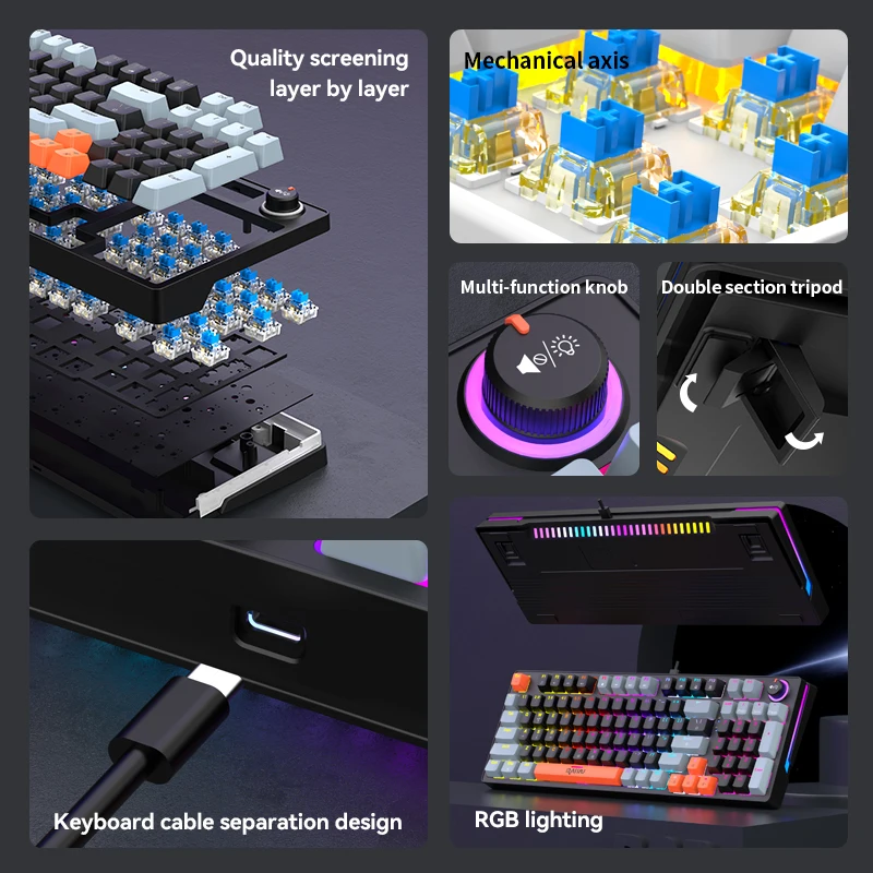 GK98 Wired gaming keyboard RGB - Keyboard Gaming Blue Switch 评论和价格