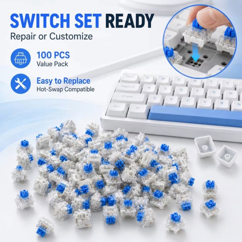 DT21 100Pcs DIY Mechanical Key - Keyboard Gaming Blue Switch 评论和价格